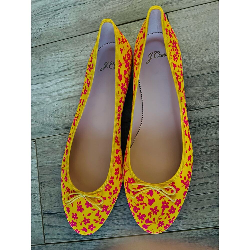 NWOB J.Crew Kiki Ballet Flat Women’s 10.5 Yellow Saffron Neon Floral Boquet - Picture 4 of 7